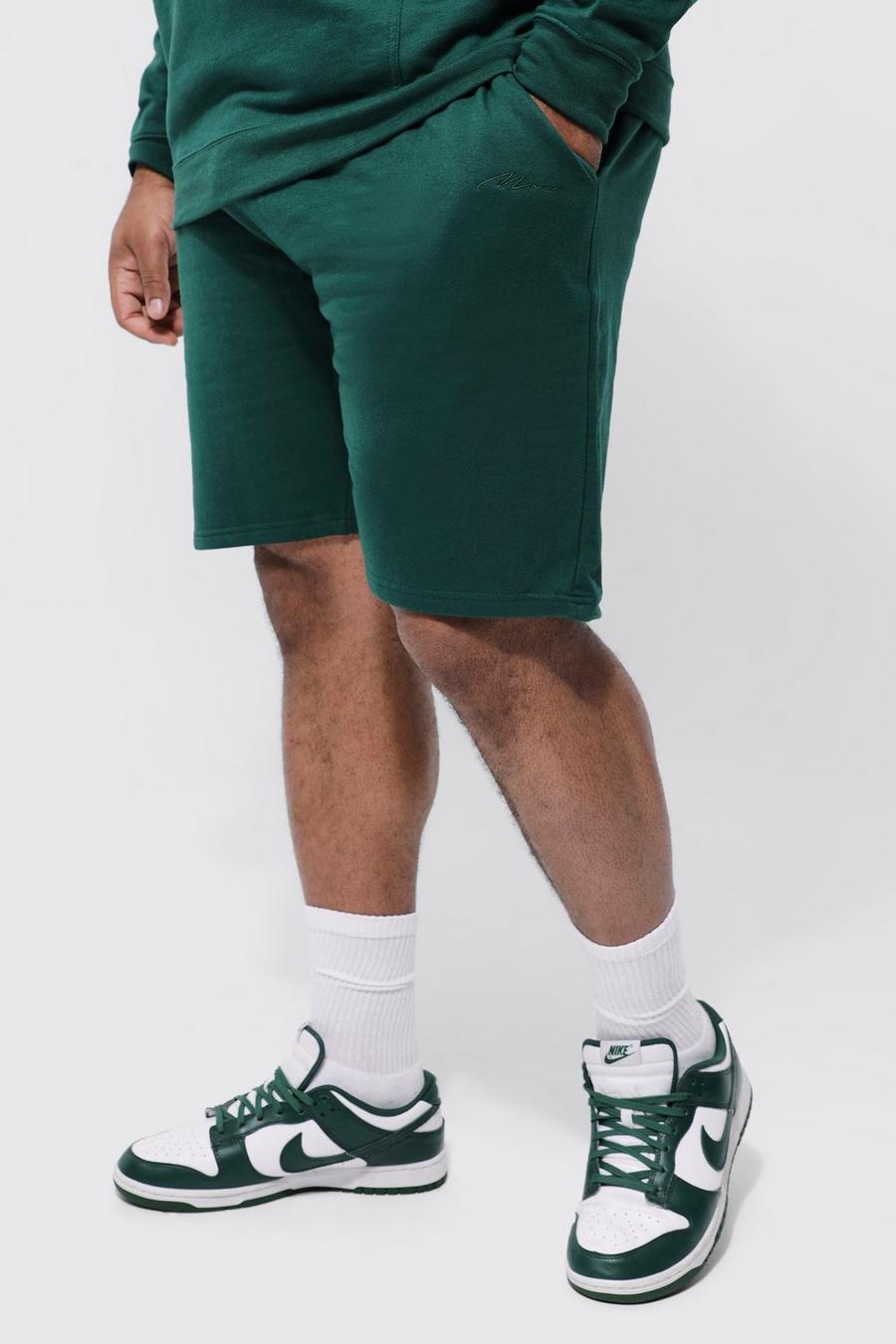 Forest green Plus Man Signature Embroidered Jersey Shorts   