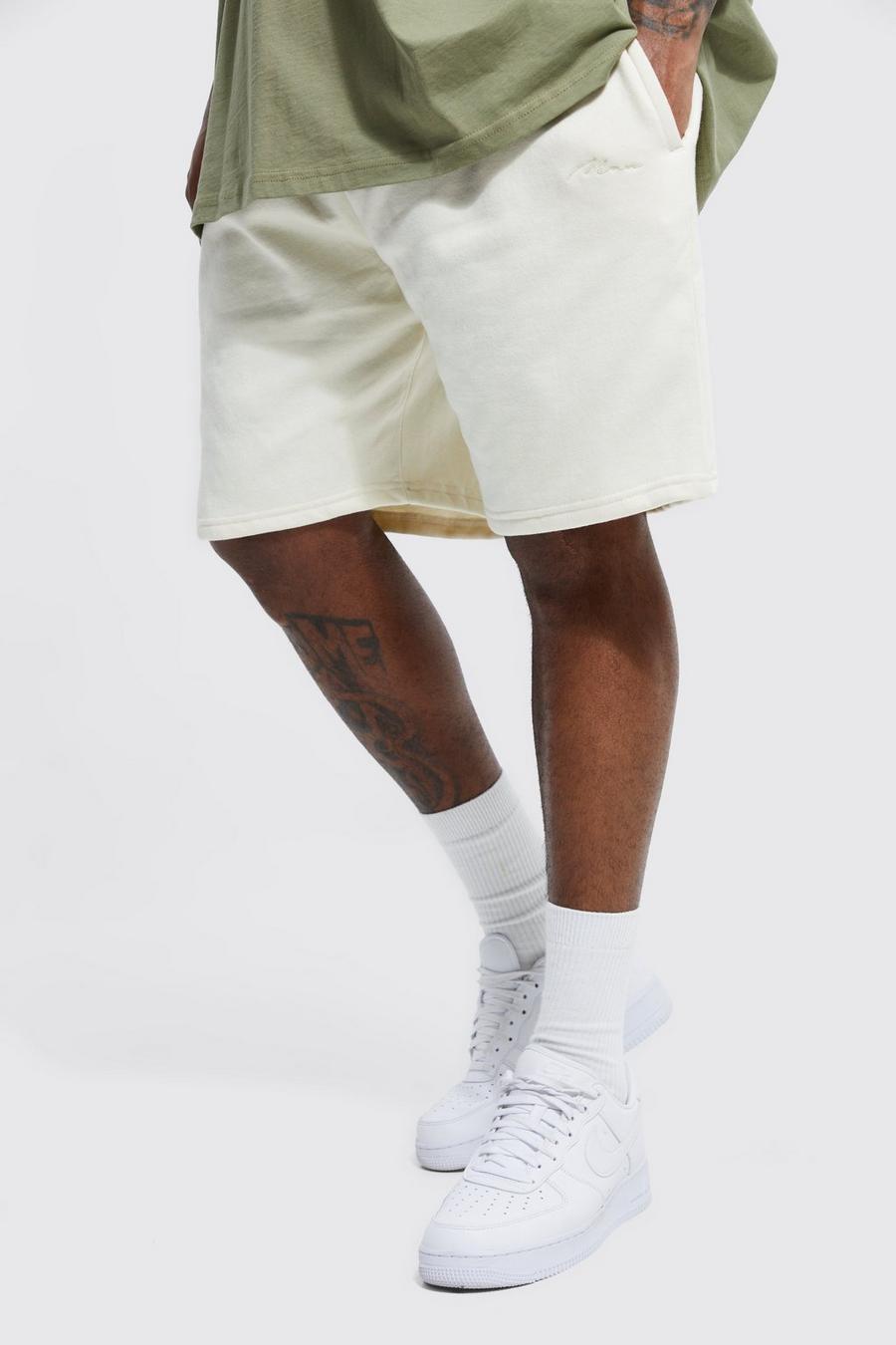 Ecru white Plus Man Signature Embroidered Jersey Shorts 