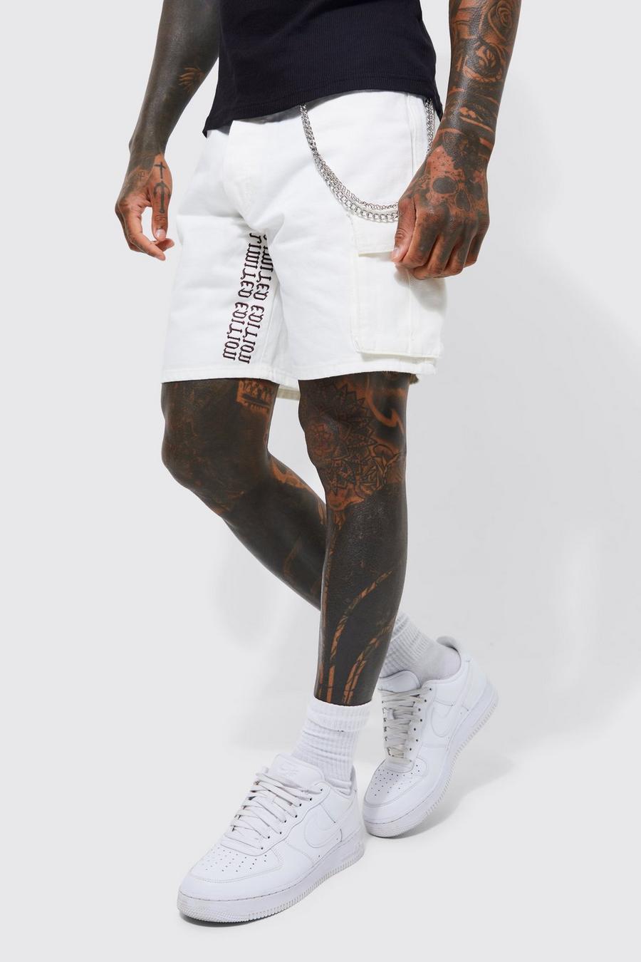 Ecru white Relaxed Fit Limited Edition Cargo Denim Shorts