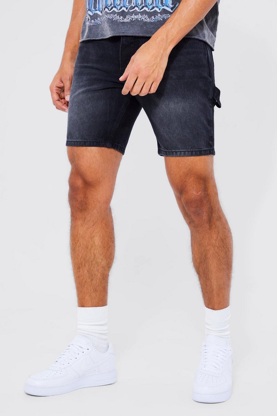 Washed black Slim Rigid Carpenter Overdye Denim Shorts