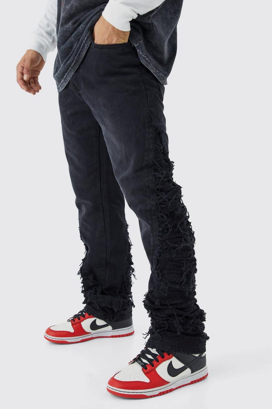 Jeans a zampa Skinny Fit con smagliature estreme, Washed black