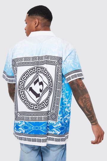 Oversized Slub Baroque Border Printed Shirt blue