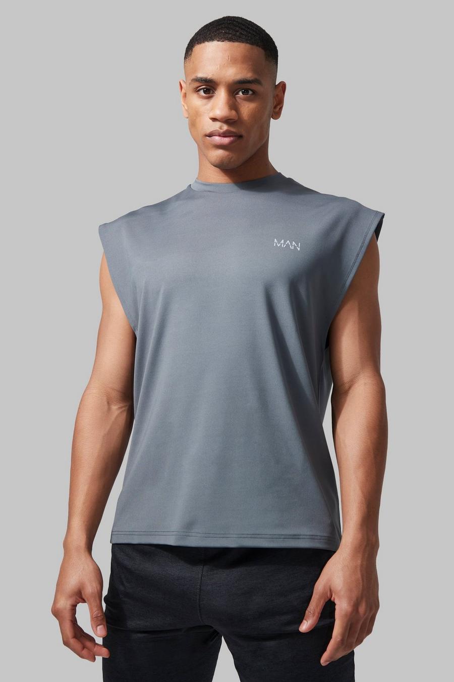 Camiseta sin mangas MAN Active recta resistente con abertura, Slate grey