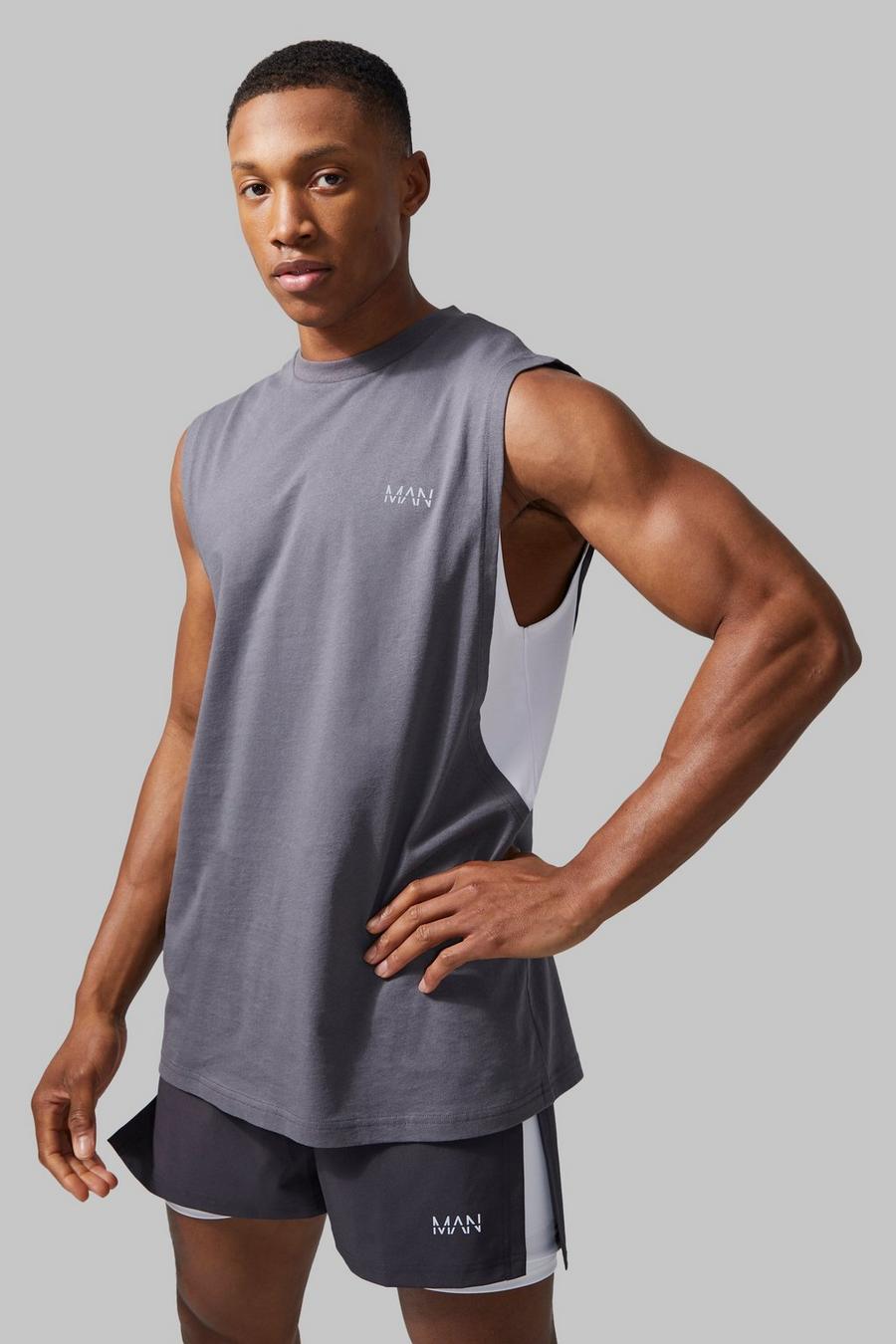 Charcoal grey Man Active Performance Layered Tank  image number 1