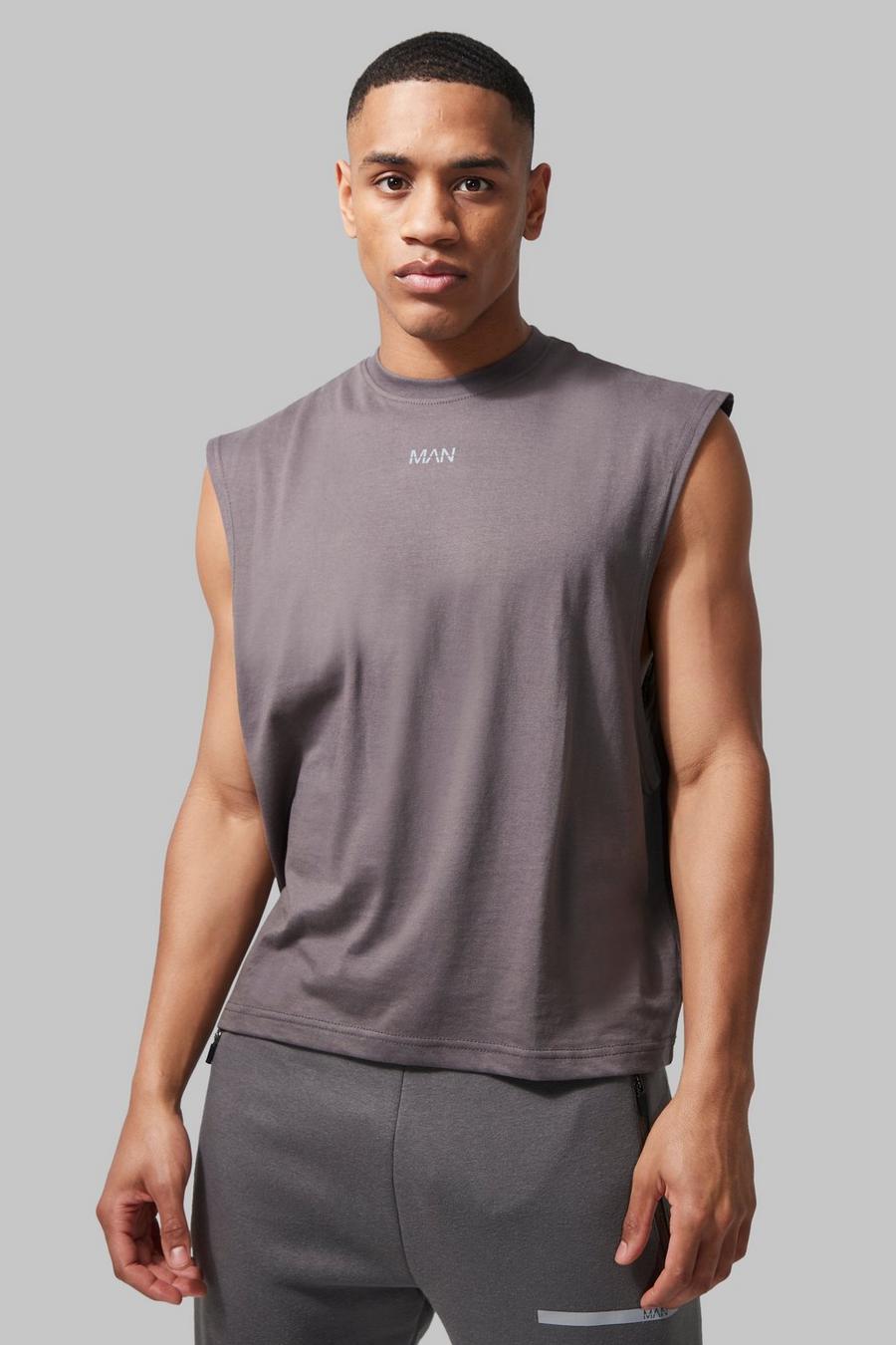 Charcoal grey Man Active Extreme Drop Arm Boxy Tank  image number 1