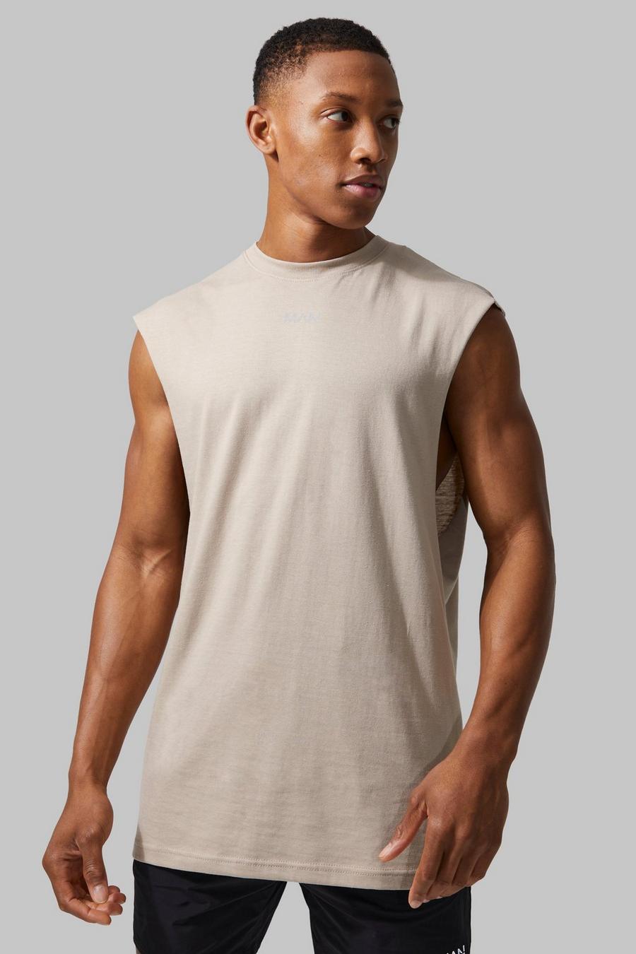 Taupe Man Active Long Line Cut Off Tank Top image number 1
