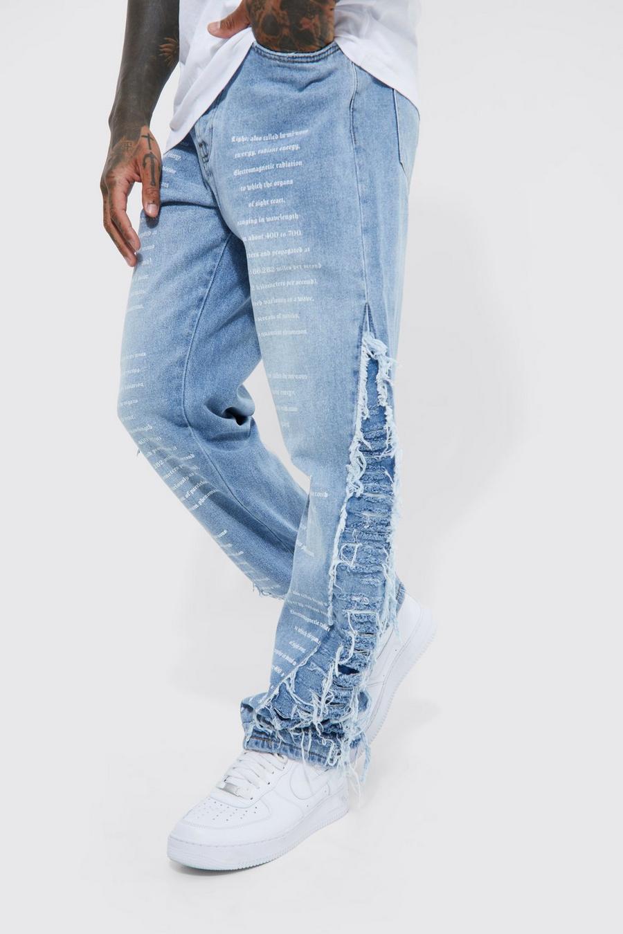 Ice blue Relaxed Rigid Laser Text Distressed Jeans image number 1