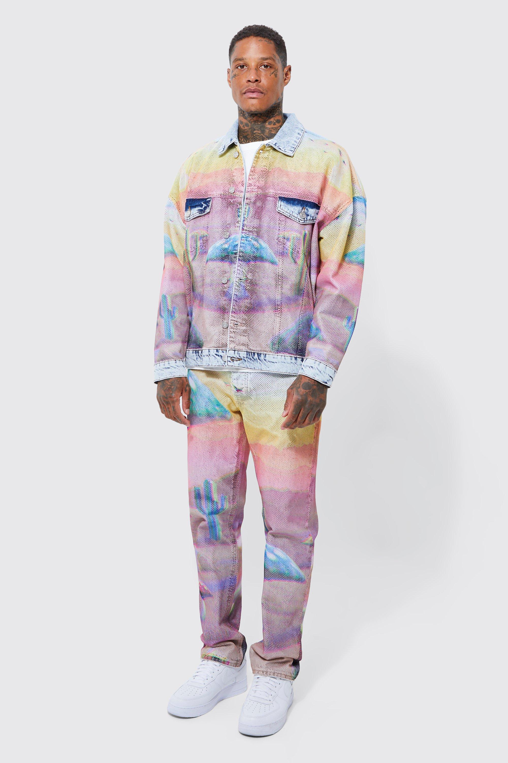 Multi colored best sale jean jacket mens