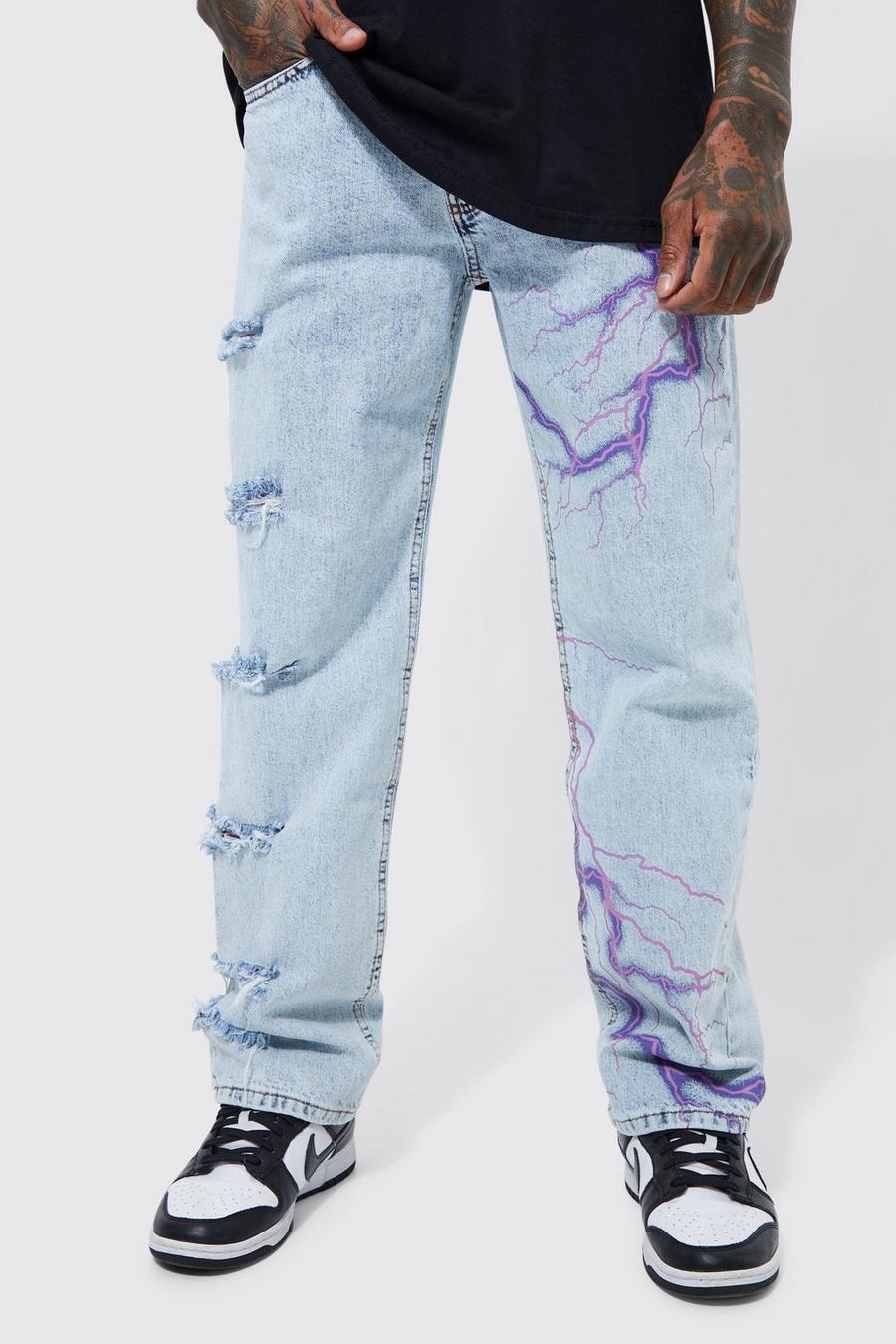 Light blue bleu Relaxed Rigid Ripped Jeans With Faux Layer  image number 1