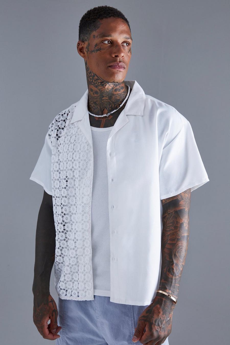 Ecru white Short Sleeve Boxy Floral Crochet Shirt