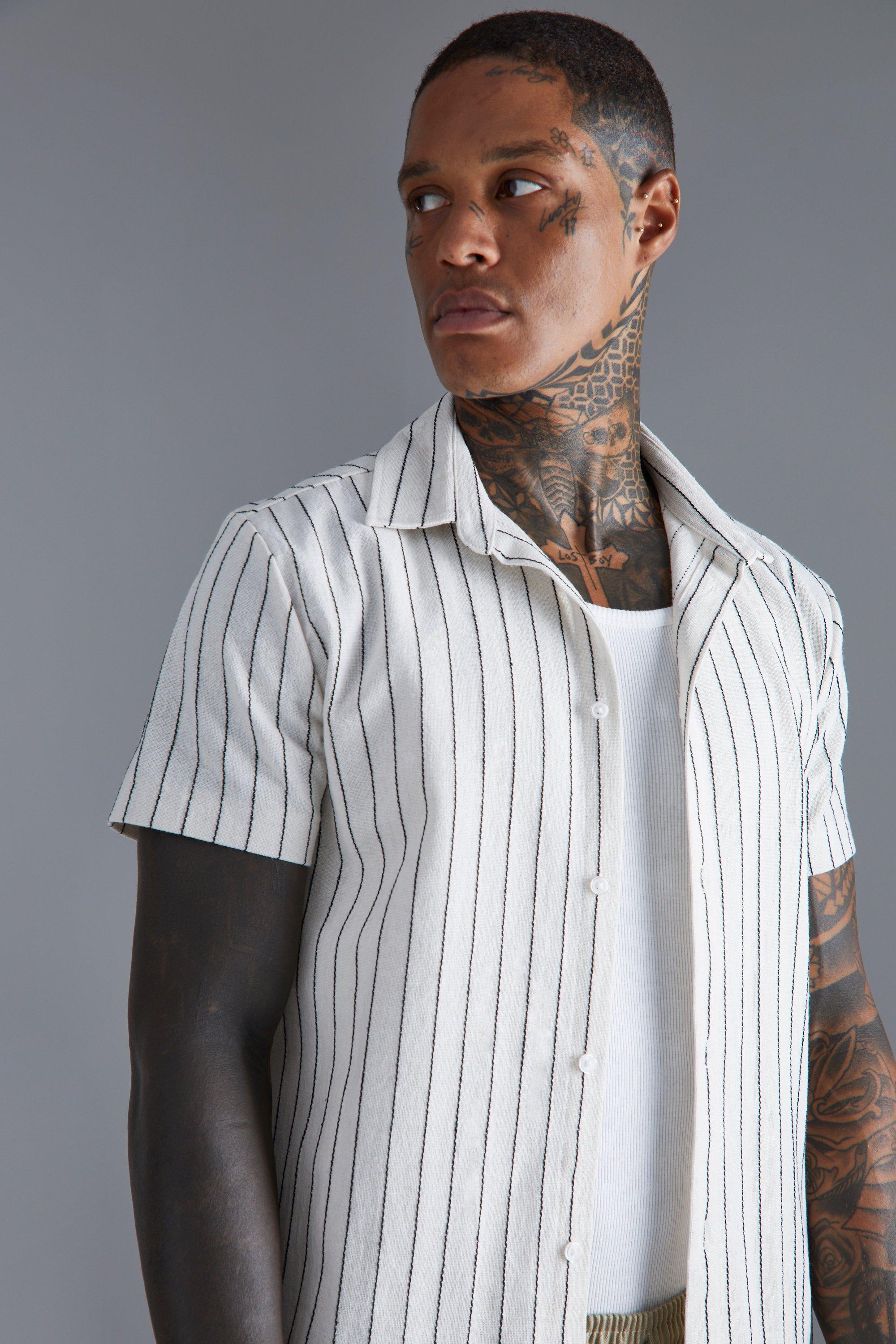 Black and white striped shirt mens online