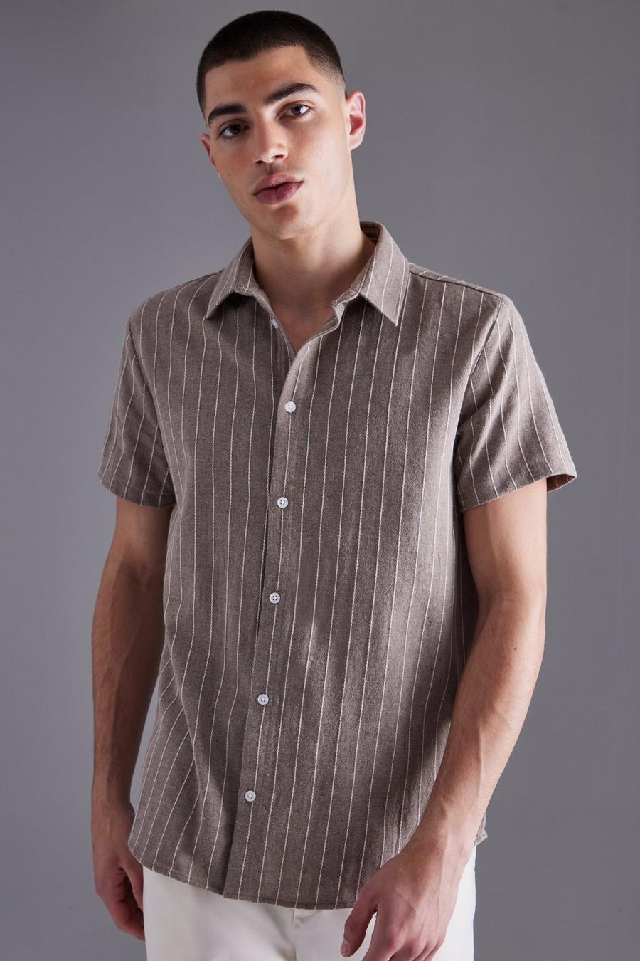 Taupe Short Sleeve Textured Stripe Shirt image number 1