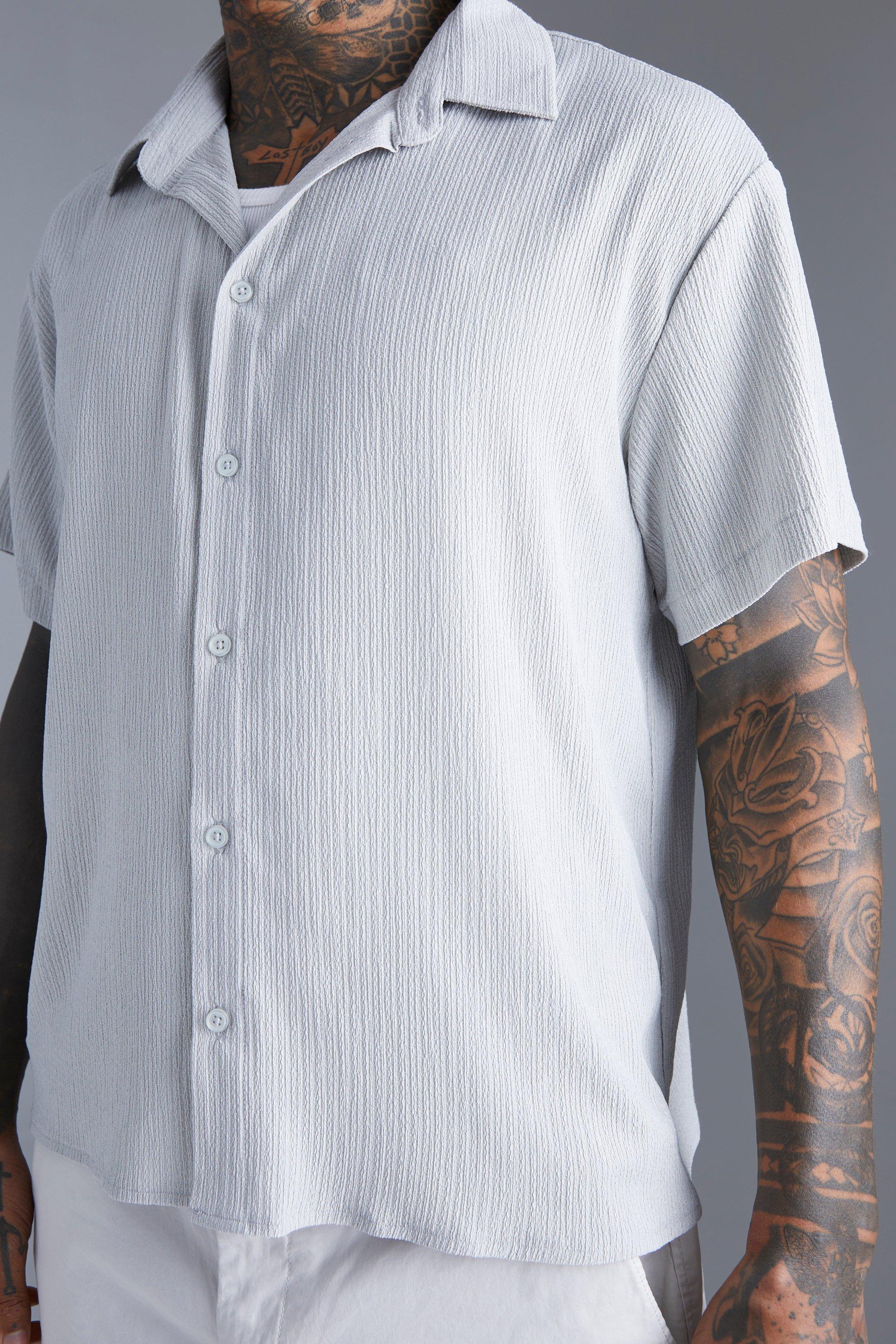 Short-Sleeve Crinkled Button-Down Shirt for Women