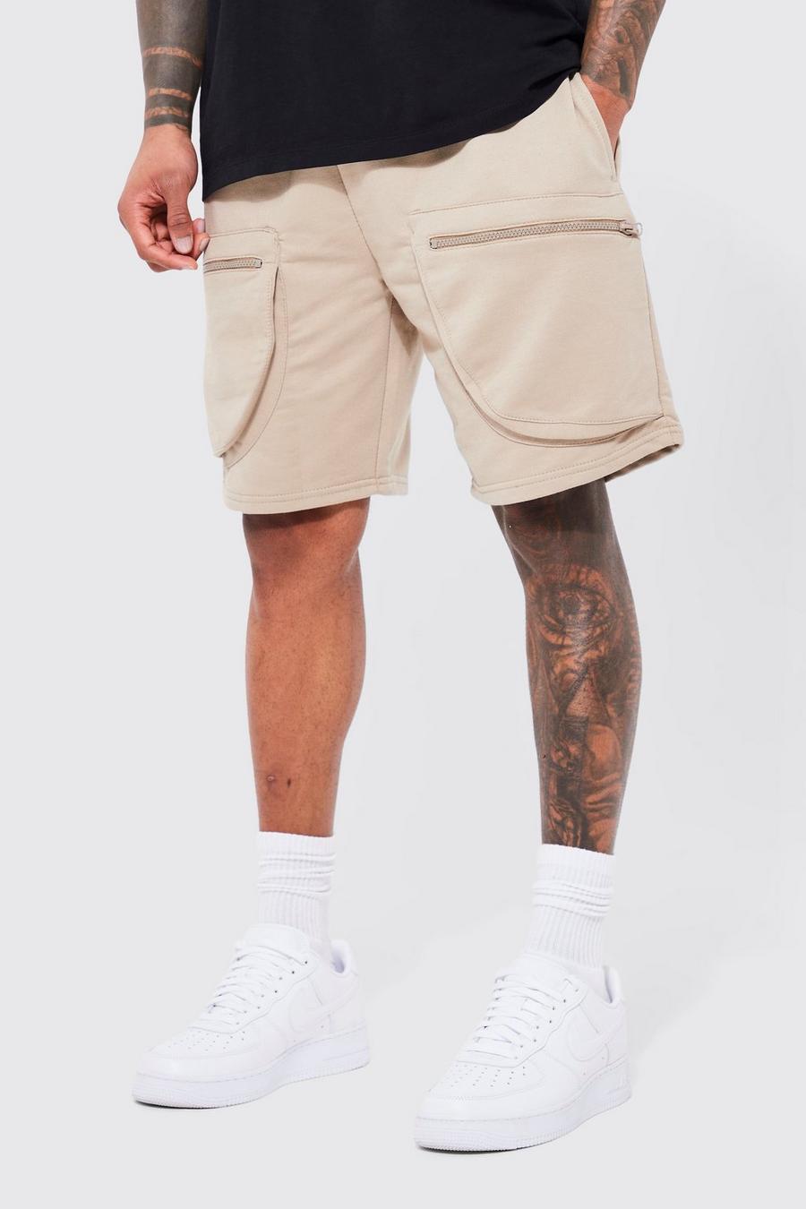 Stone beige Relaxed Fit Mid Length 3d Pocket Cargo Short image number 1