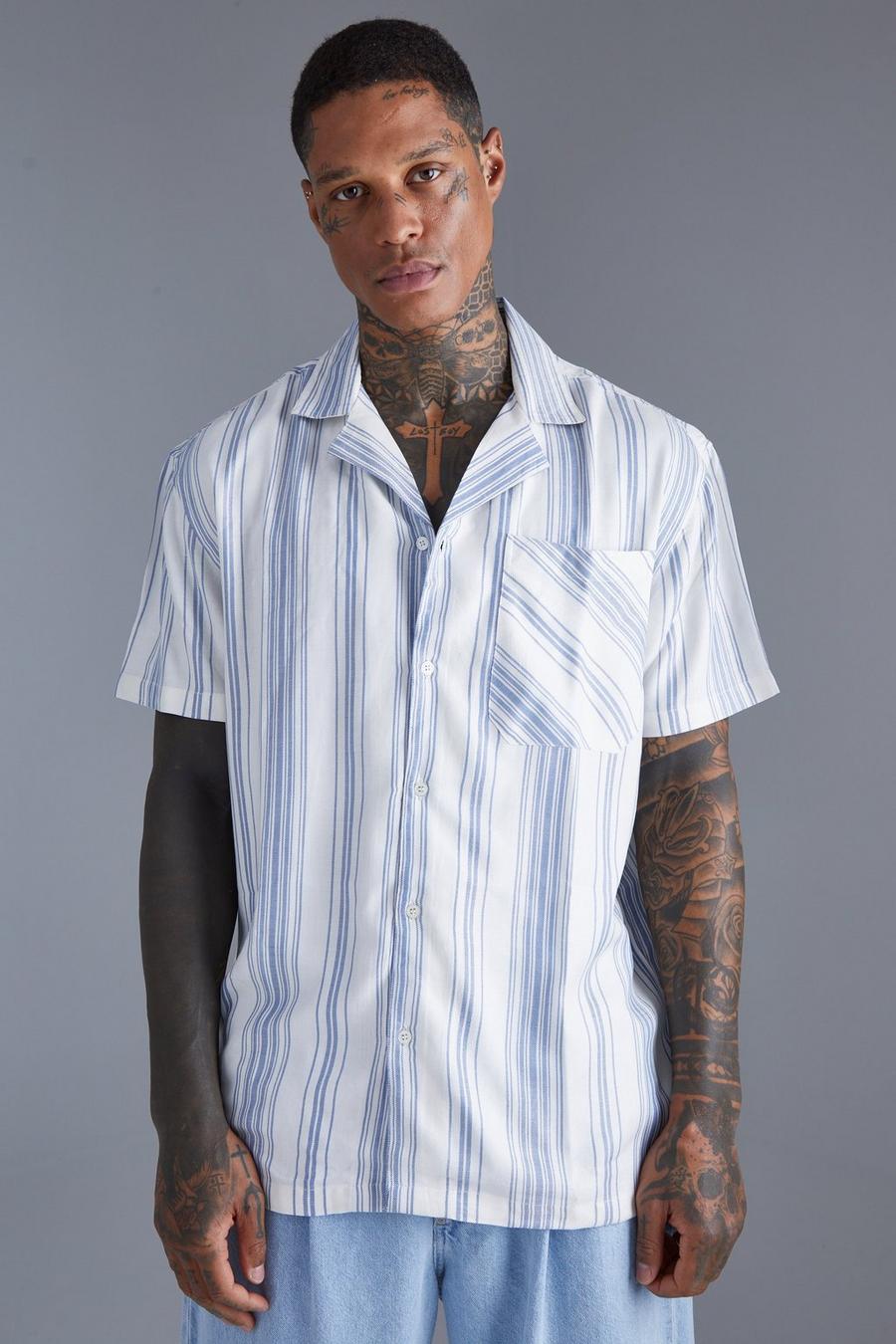 Camisa oversize de manga corta con estampado de rayas, Ecru image number 1