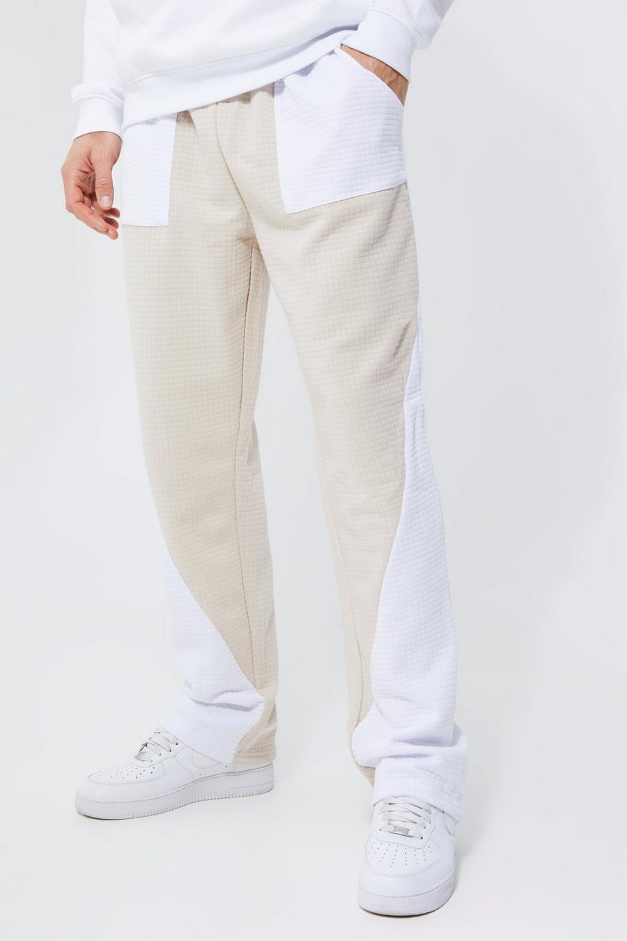 Stone beige Tall Straight Leg Colour Block Waffle Jogger image number 1