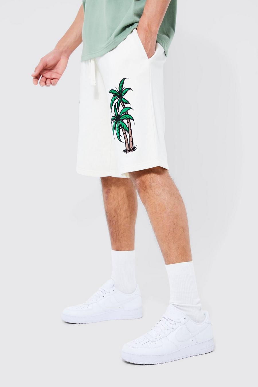 Ecru Tall Oversized Mid Length Embroidered Palm Short image number 1