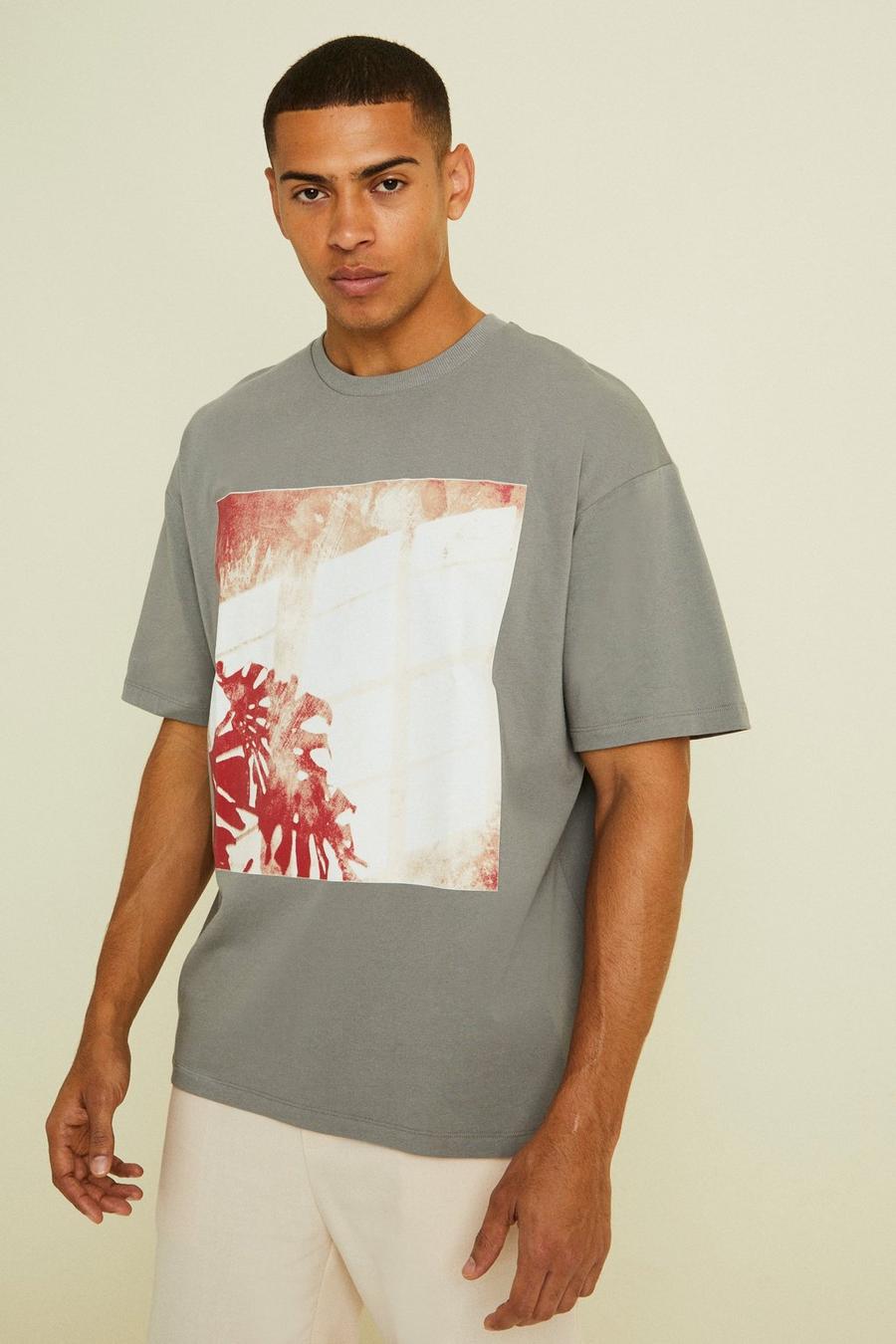 Oversize T-Shirt mit Palmen-Print, Charcoal grau