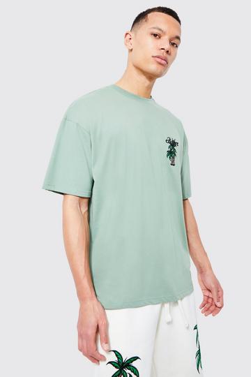 Tall Oversized Embroidered Palm Tree T-shirt sage