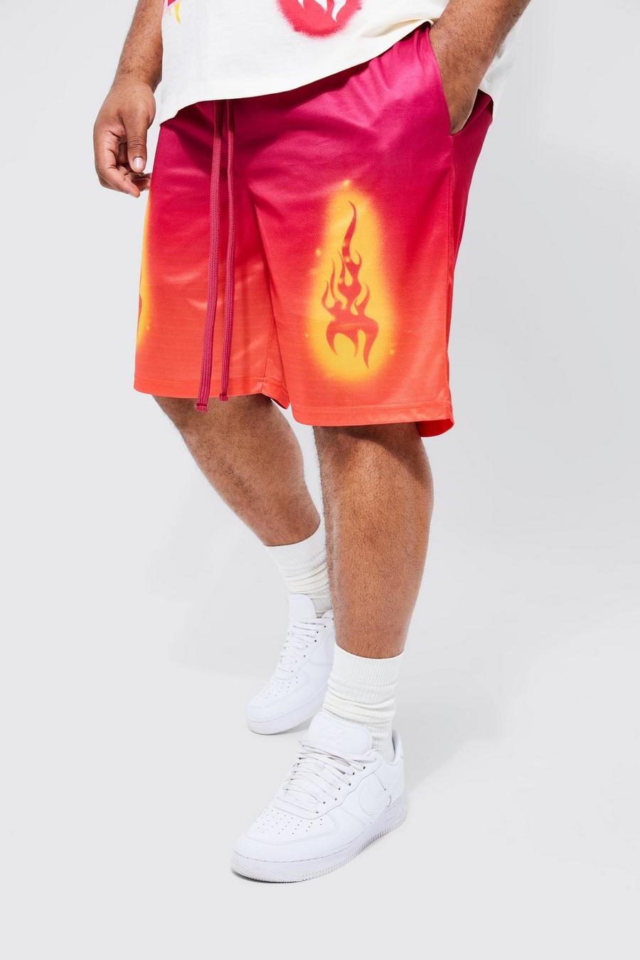 Red rouge Plus Mesh Ombre And Flame Short