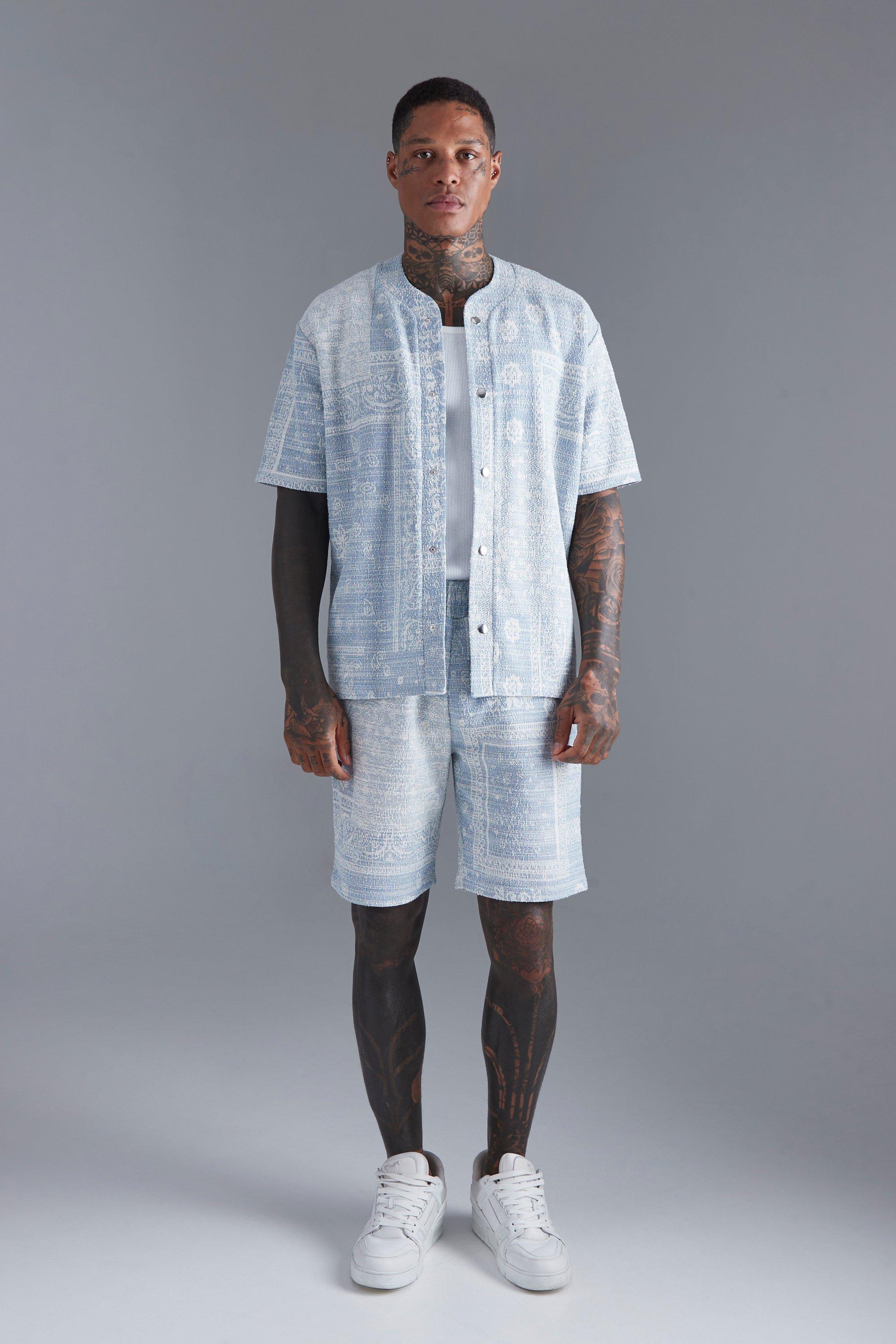 Short Sleeve Boxy Jacquard Bandana Shirt