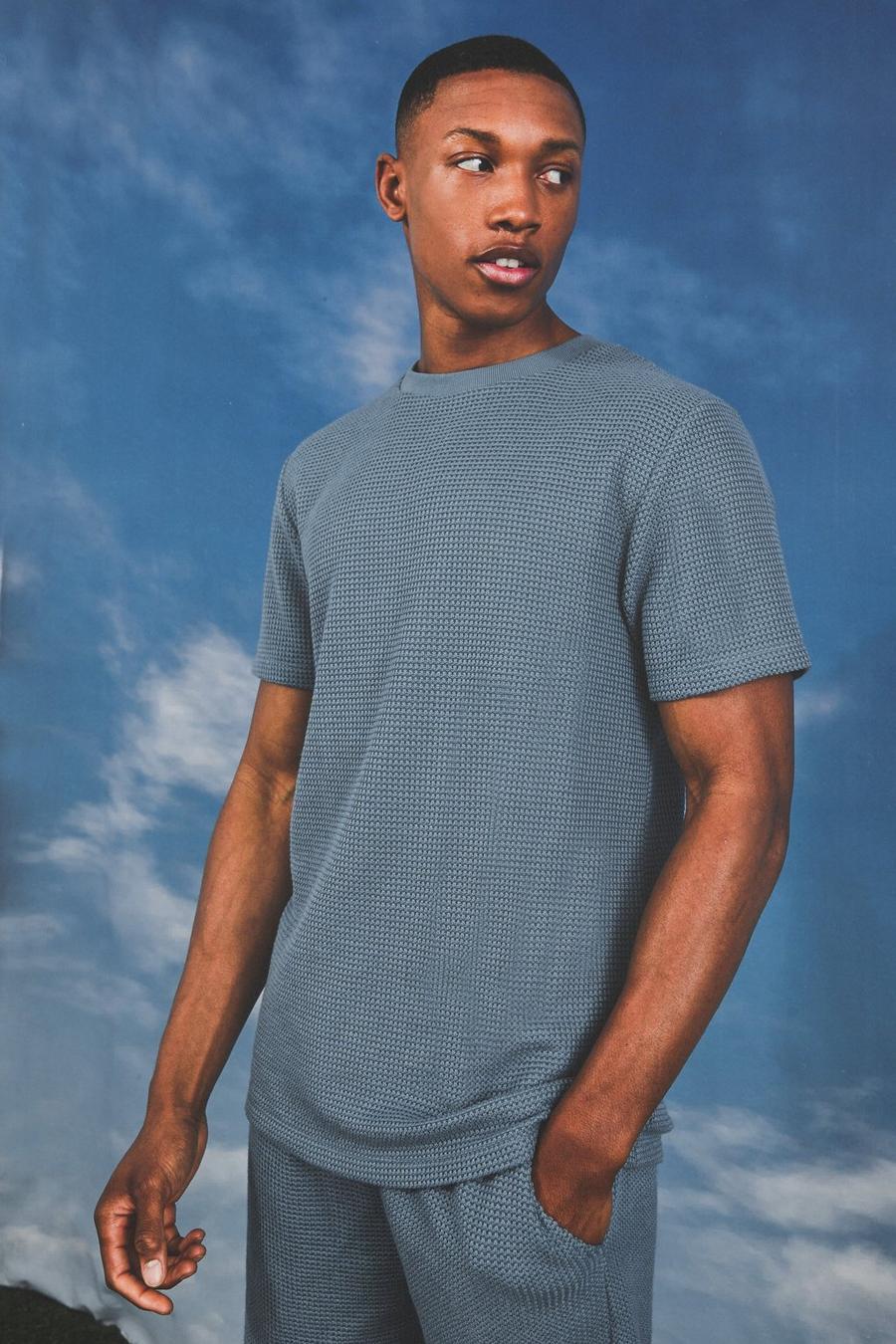 Dusty blue Slim Box Weave T-shirt  image number 1