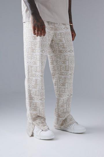 Regular Fit Jacquard Aztec Split Hem Sweatpant neutral