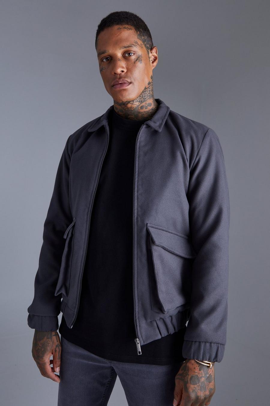 Charcoal Melton Collared Smart Bomber image number 1