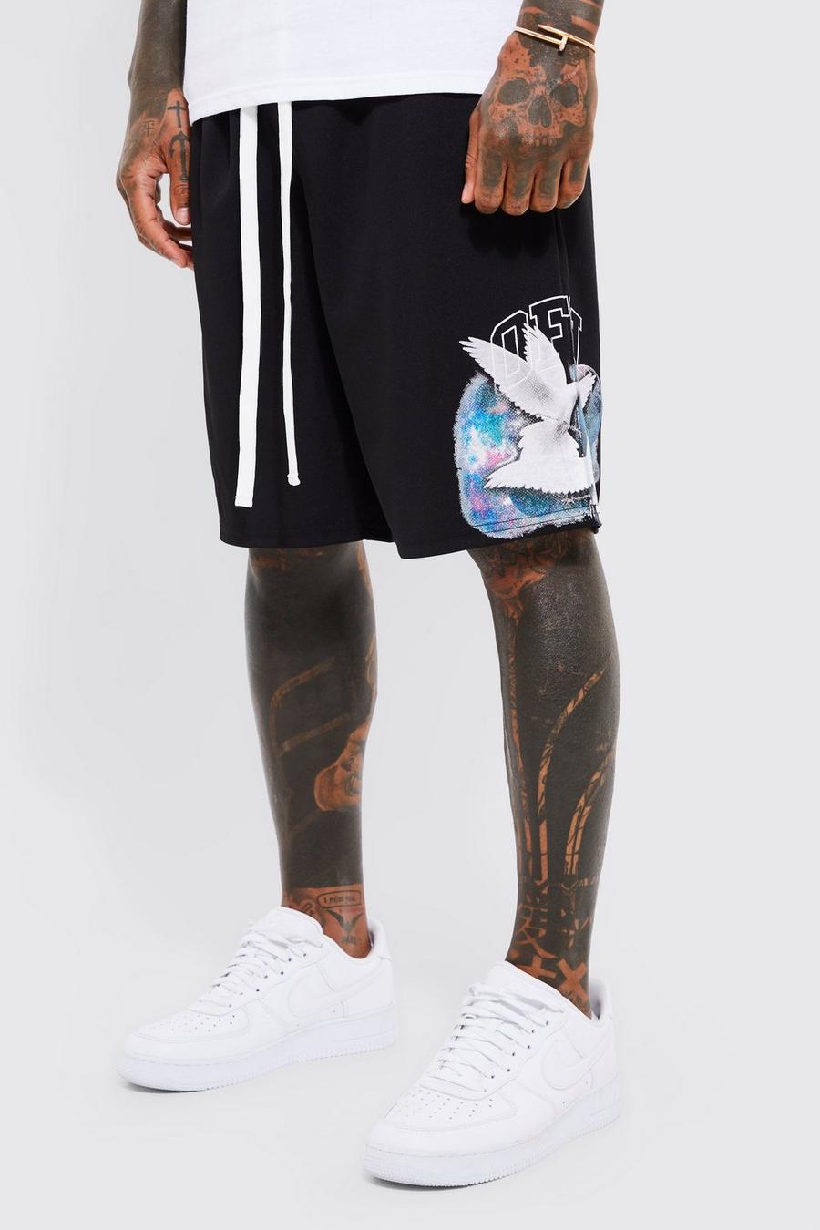 Lockere Basketball-Shorts mit Print, Black noir