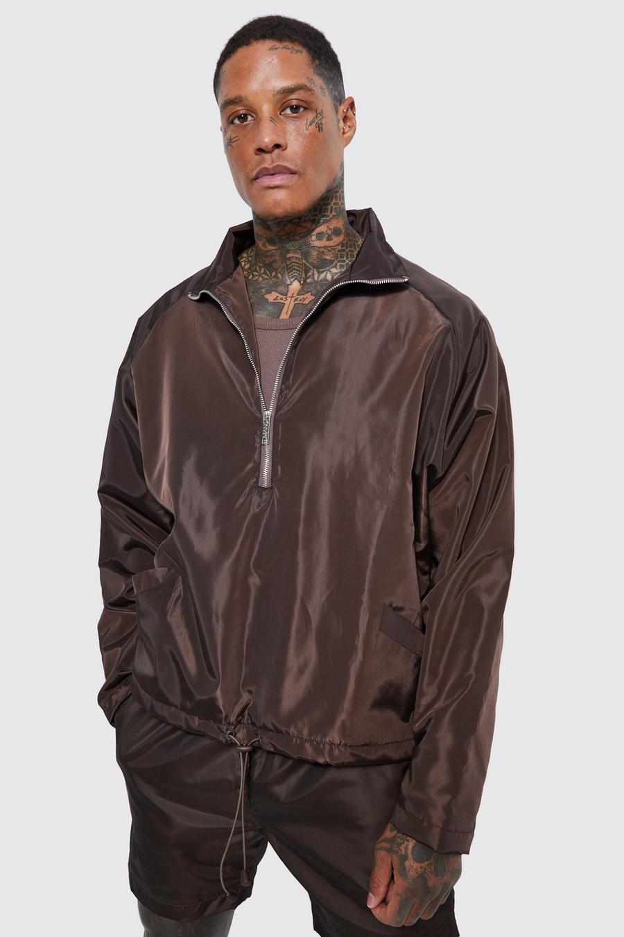 Chocolate braun Boxy Fit Funnel Neck Cagoule