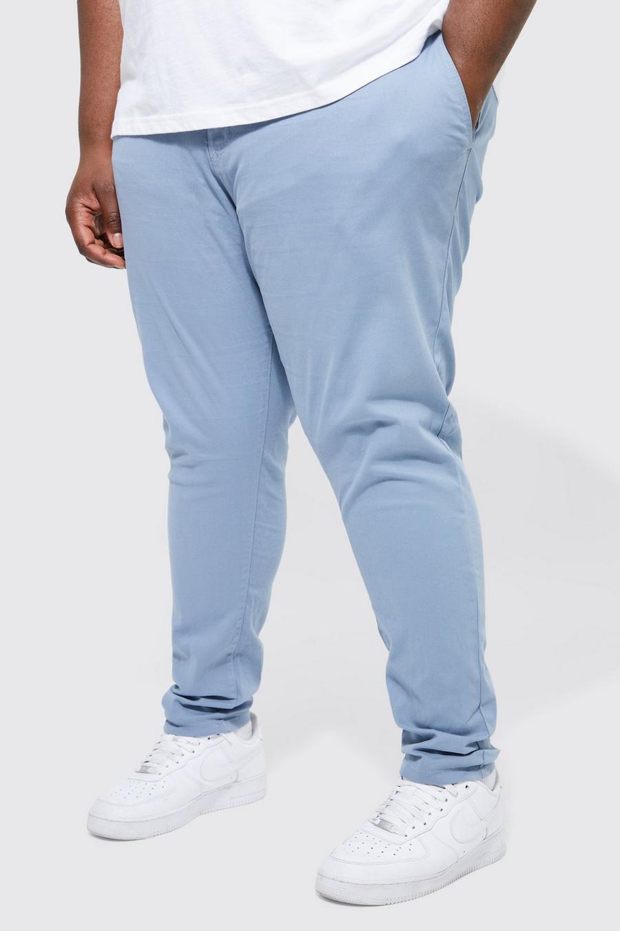 Pantalón Plus chino pitillo elástico con cintura fija, Denim-blue azul