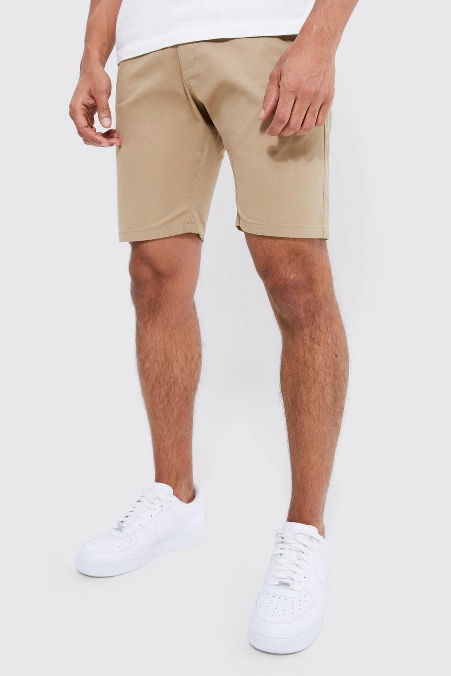Taupe Fixed Waist Stretch Skinny Chino Short image number 1