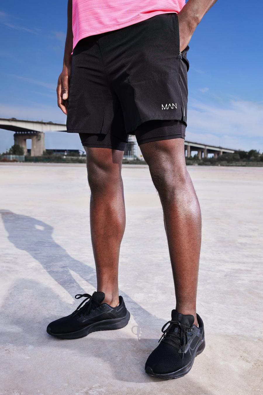 Man Active Lightweight Performance 2-in-1 Shorts, Black