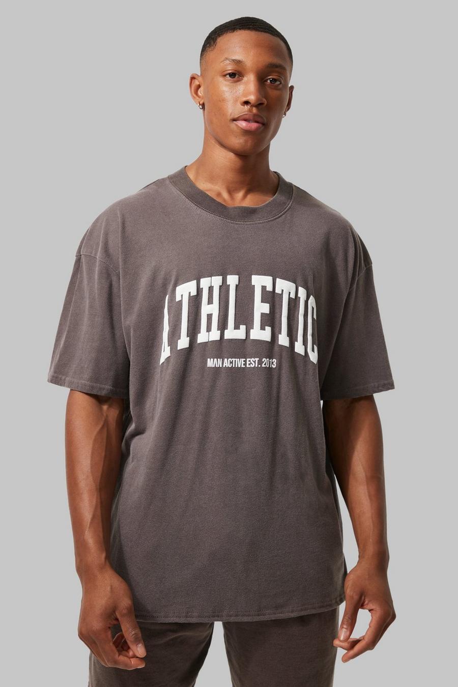 Chocolate brown Man Active Boxy Overdye Athletic T-shirt image number 1