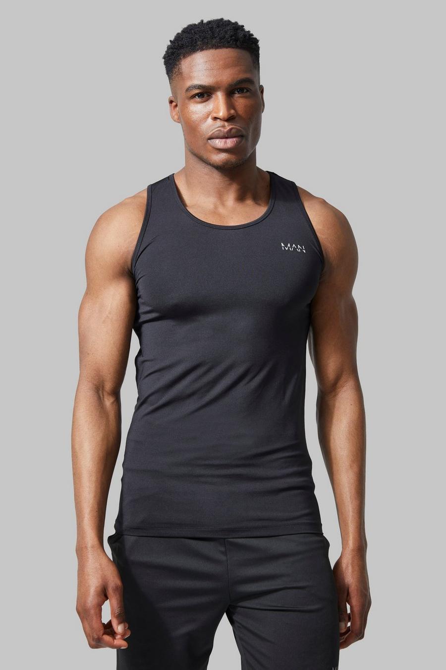 Man Active Muscle Fit Performance Vest, Black negro