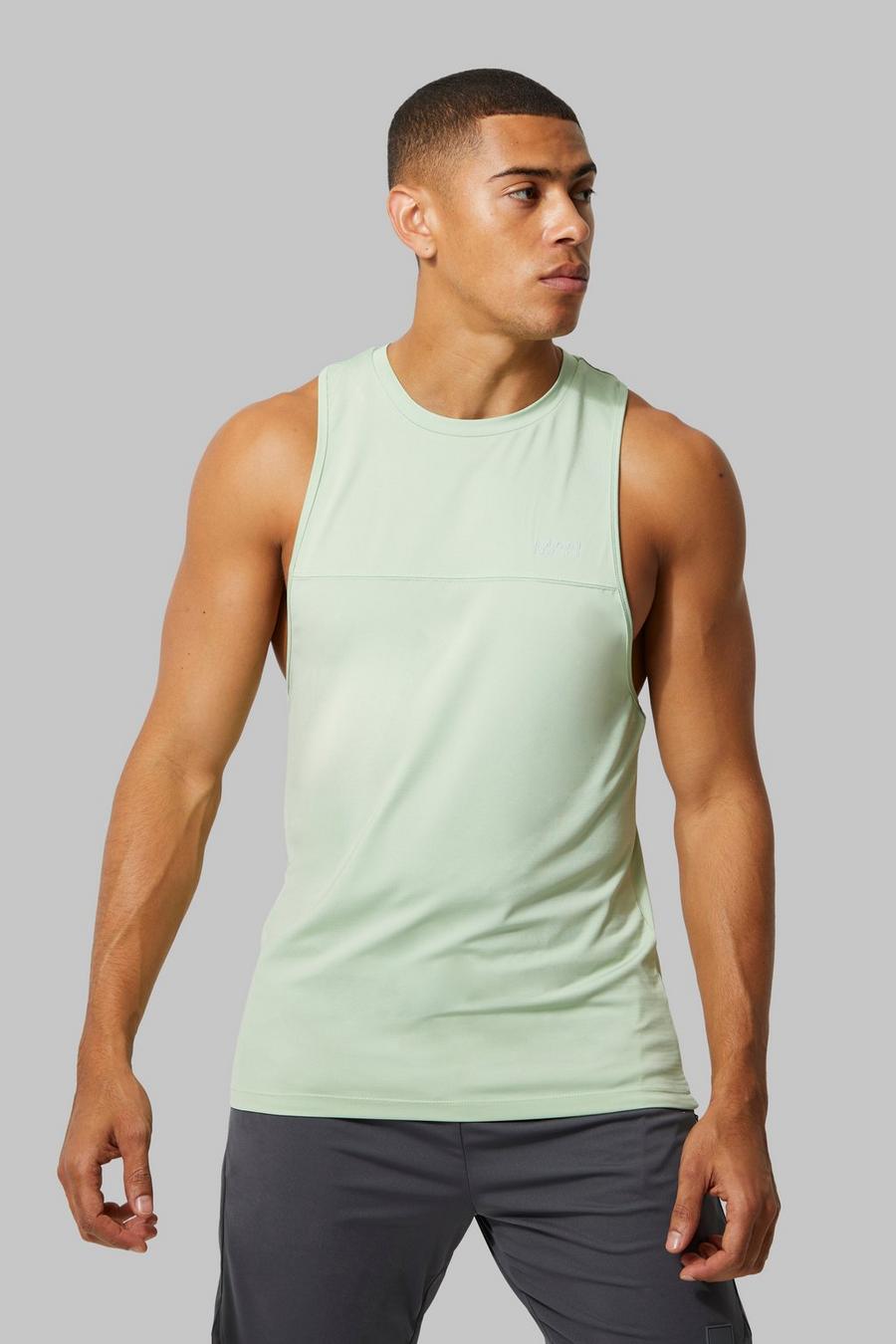 Dusty green grön Man Active Performance Racer Tank image number 1