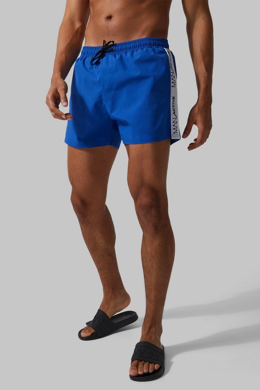 Cobalt blue Man Active Tape Detail Stretch Swim Shorts