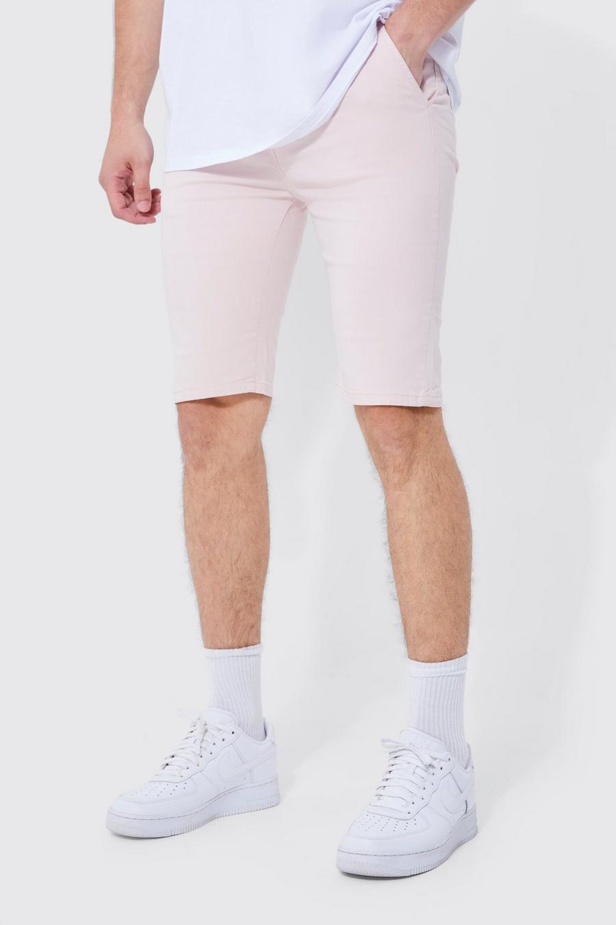 Pantalón corto Tall chino pitillo elástico con cintura fija, Light pink rosa