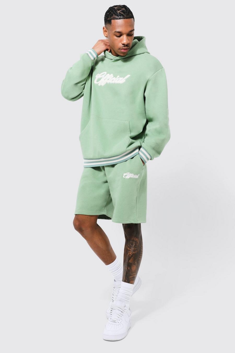 Sage green Oversized Official Sports Rib Short Tracksuit