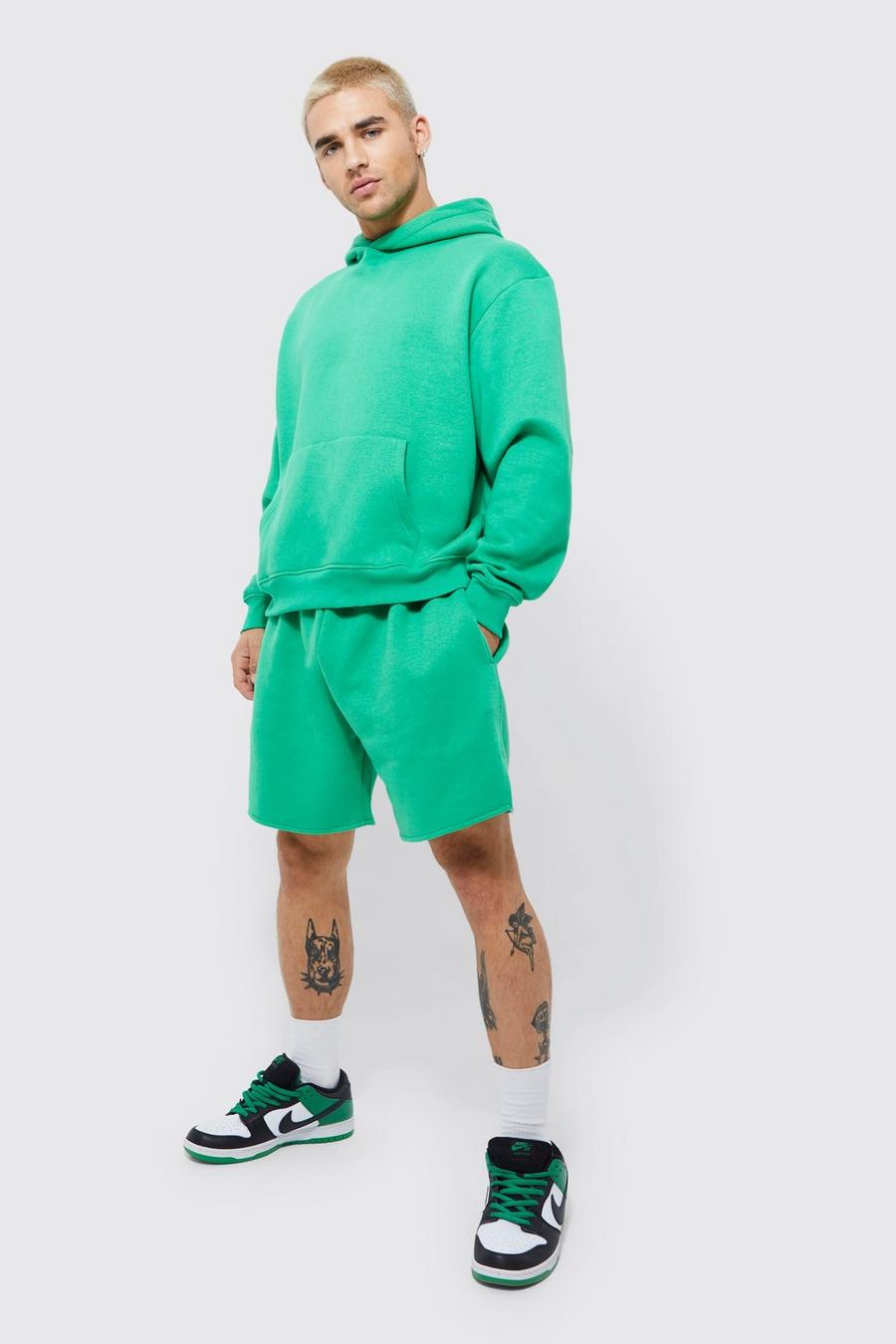 Green Boxy Embossed Hooded Volley Short Tracksuit image number 1