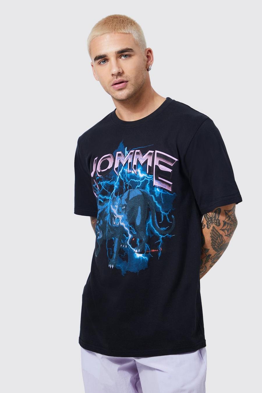Black Metallic Homme Dog Graphic T-shirt image number 1