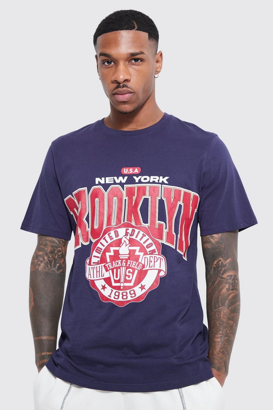 T-Shirt mit Brooklyn Print, Navy marine