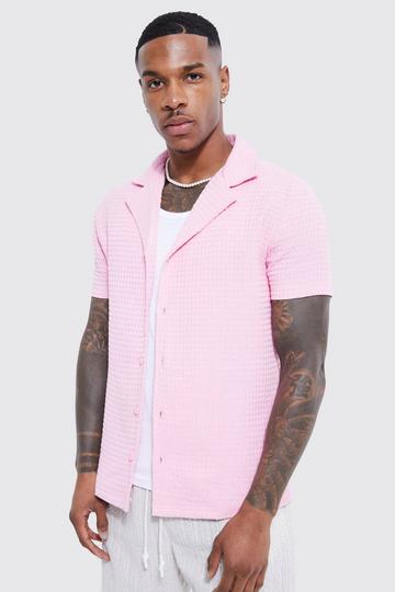 Pink Short Sleeve Muscle Waffle Revere Shirt