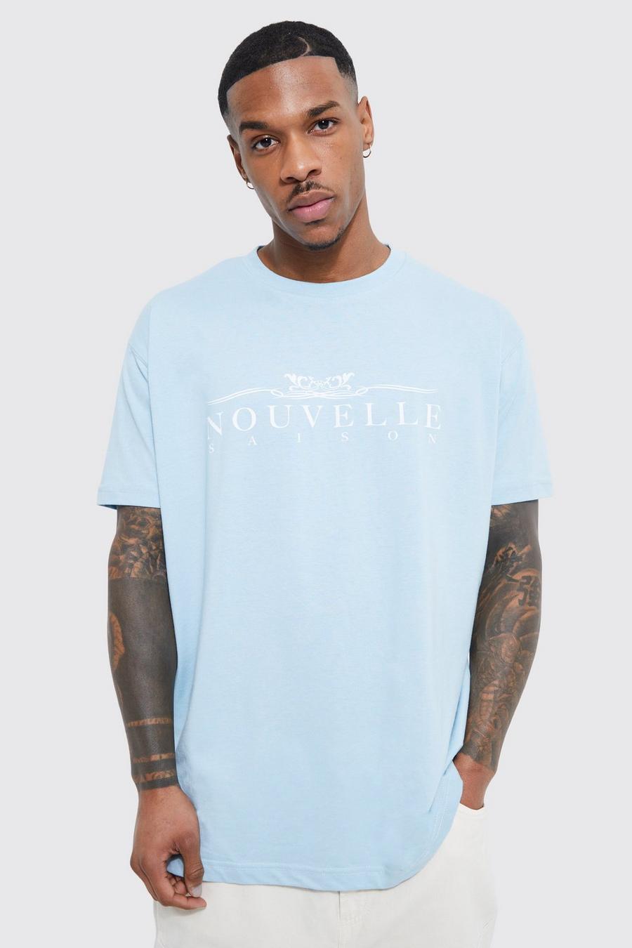 Camiseta holgada con estampado Nouvelle, Light blue image number 1