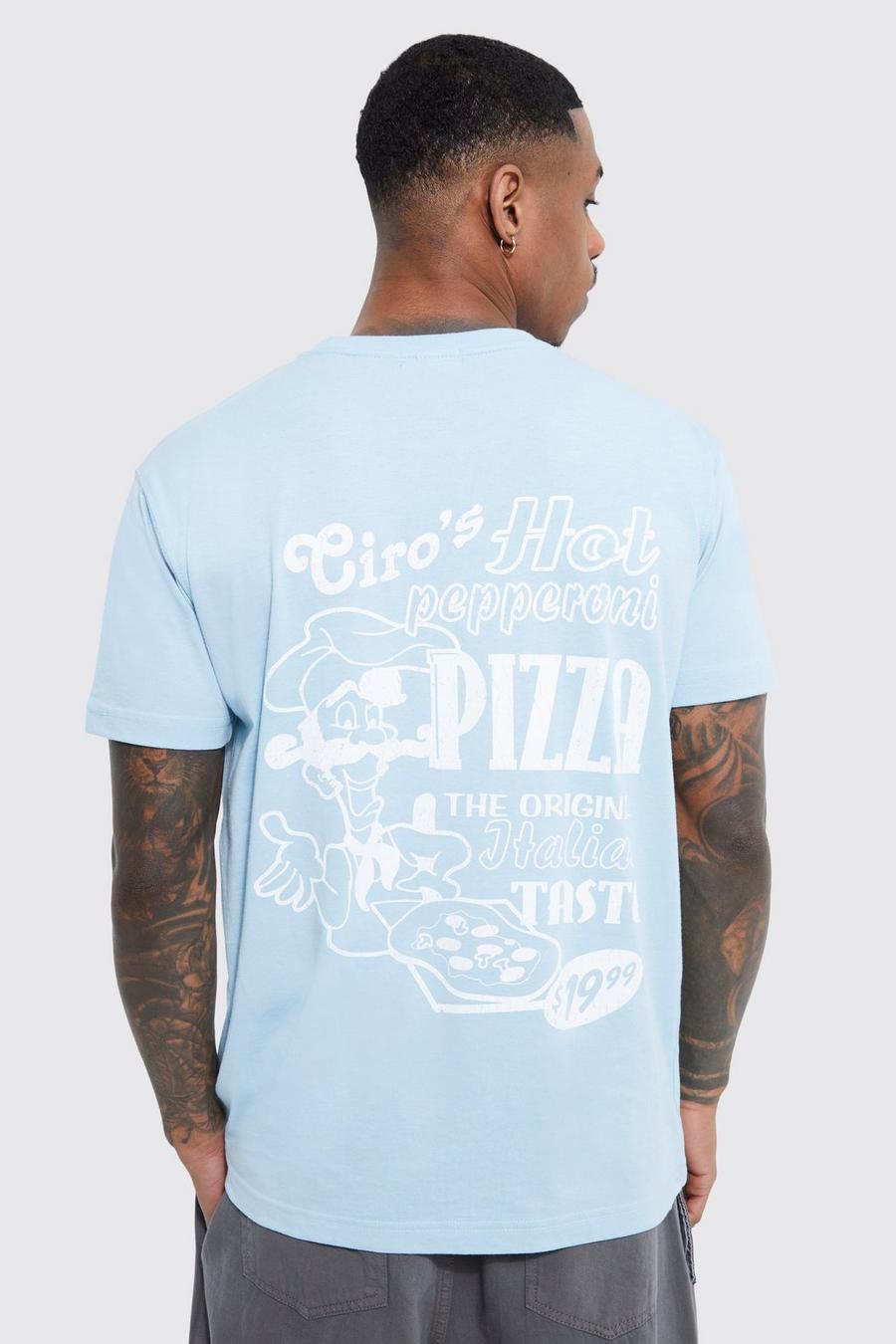 Light blue azzurro Loose Pizza Graphic T-shirt