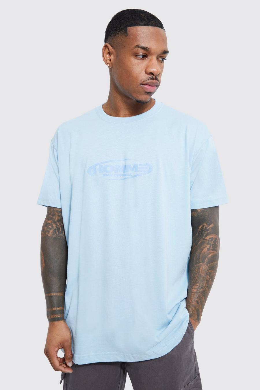 T-shirt ample imprimé, Light blue bleu