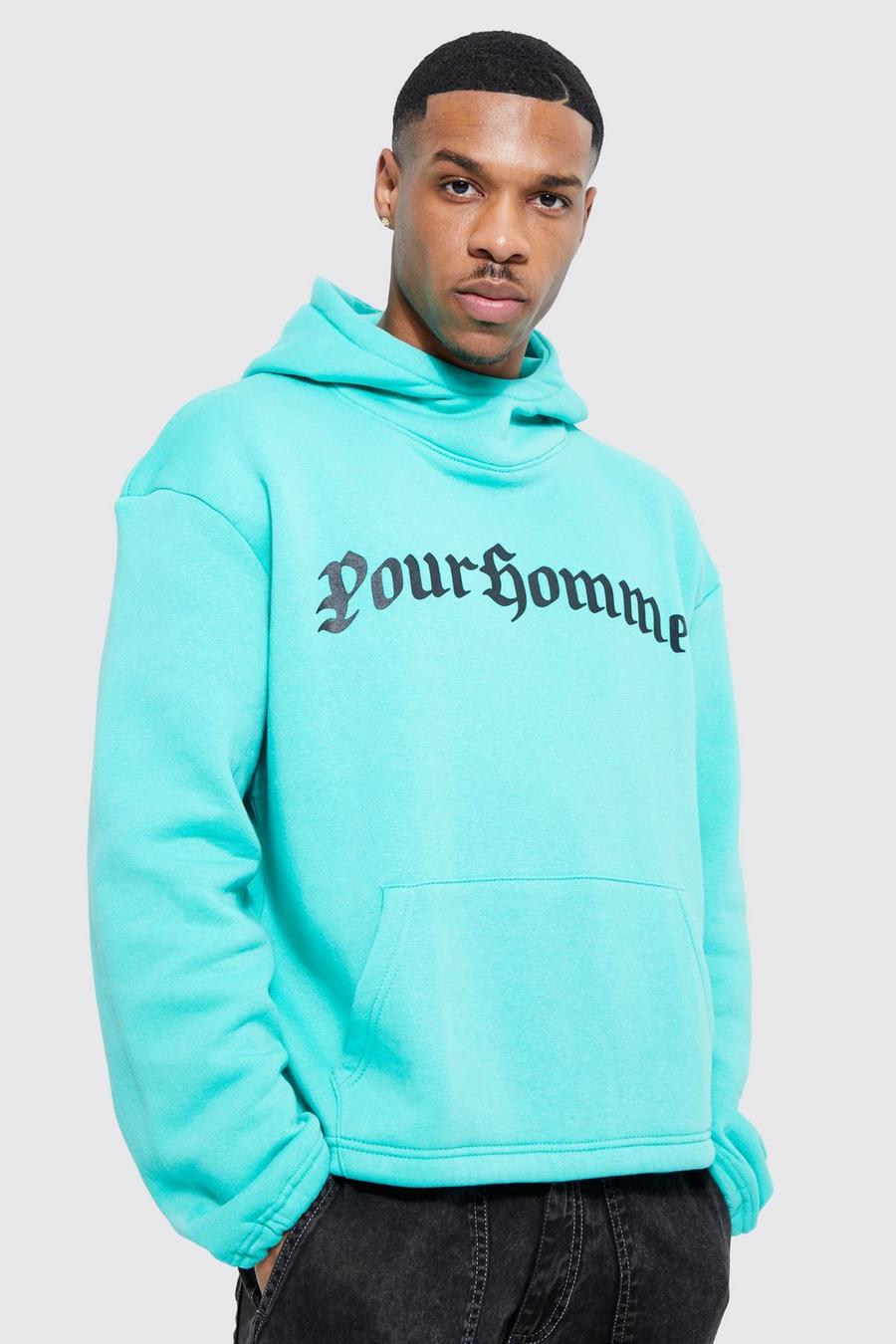 Boxy Oversized Bungee Hem Official Hoodie, Teal green
