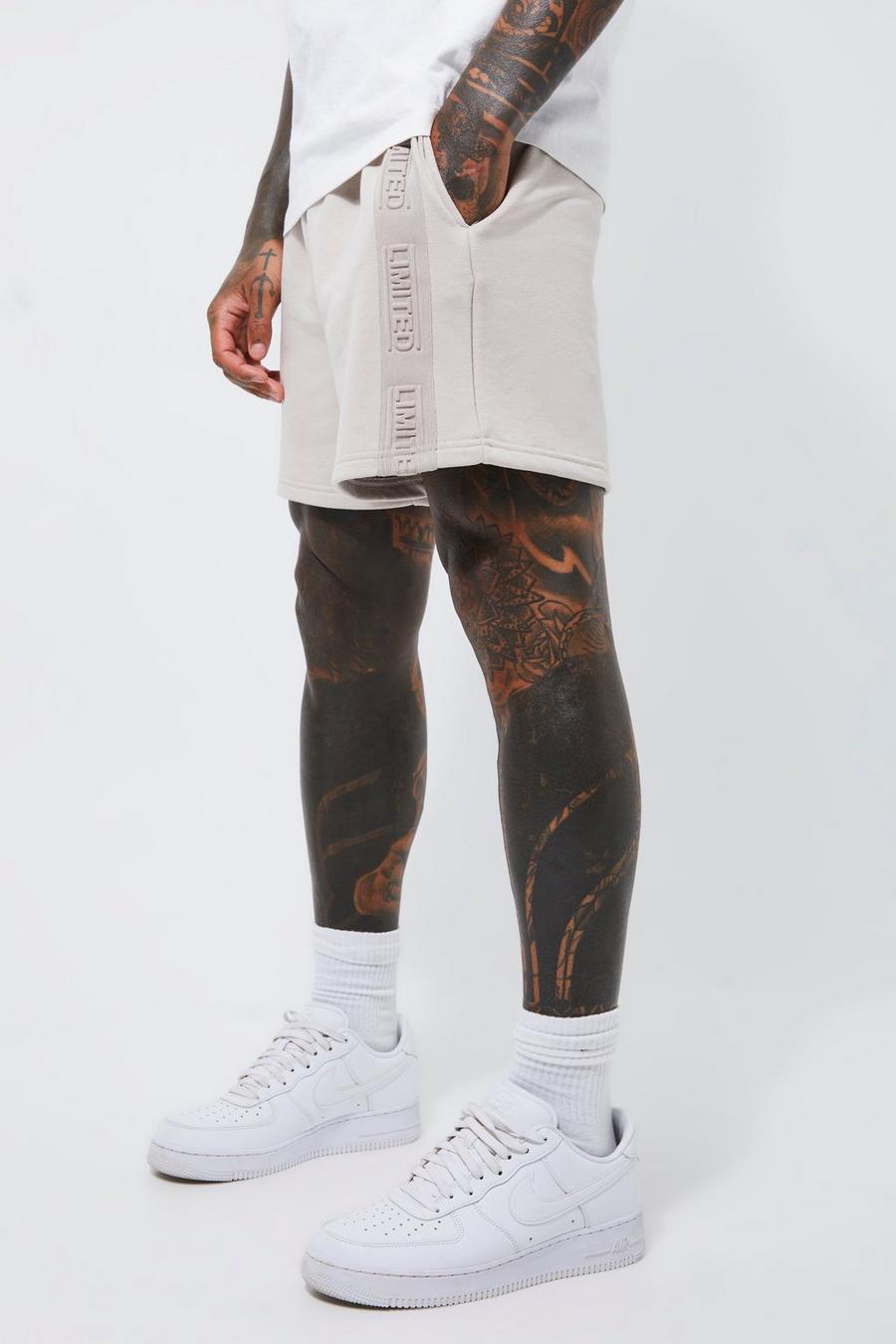 Dove grey Loose Fit Limited Embossed Loopback Shorts image number 1