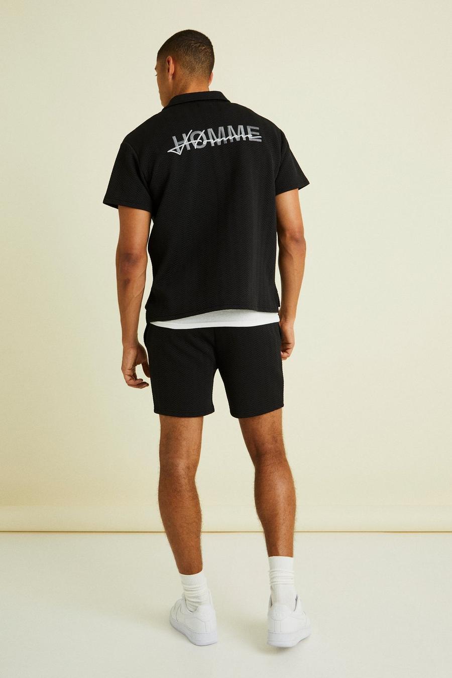 Black Geborduurd Jersey Herringbone Overhemd En Shorts image number 1