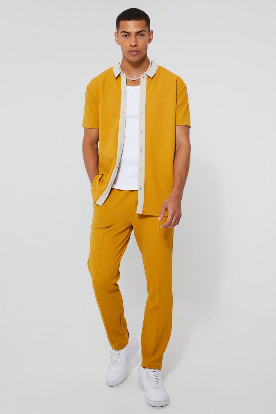 Mustard Short Sleeve Textured Jersey Shirt image number 1